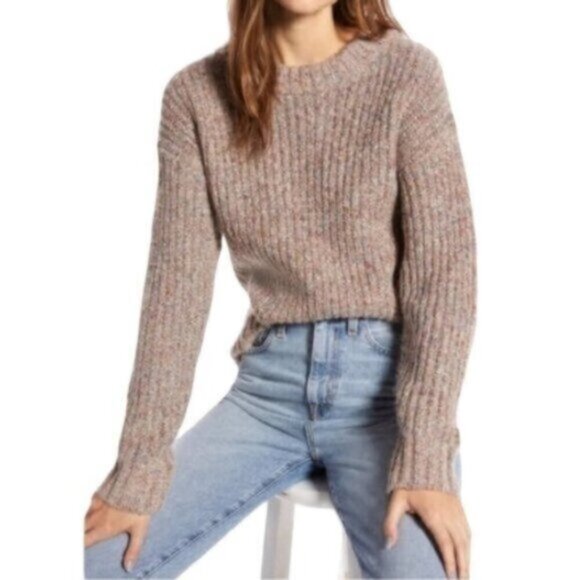 Something Navy | Tan Multi-colored Long Sleeves Sweater Size Medium - Picture 1 of 10